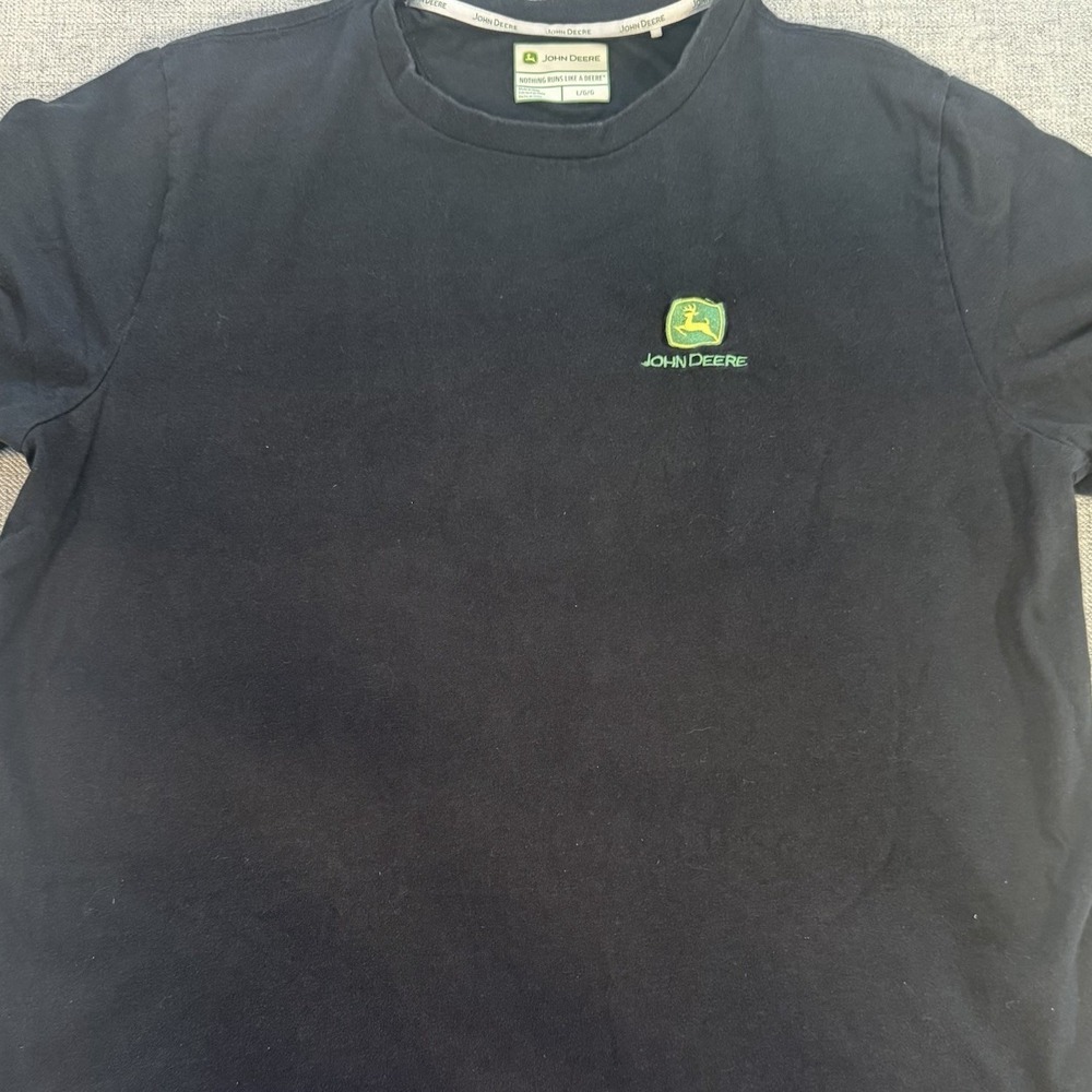 John Deere T Shirt Mens Large Black Logo‎ Tee Workwear Farm Graphic Green